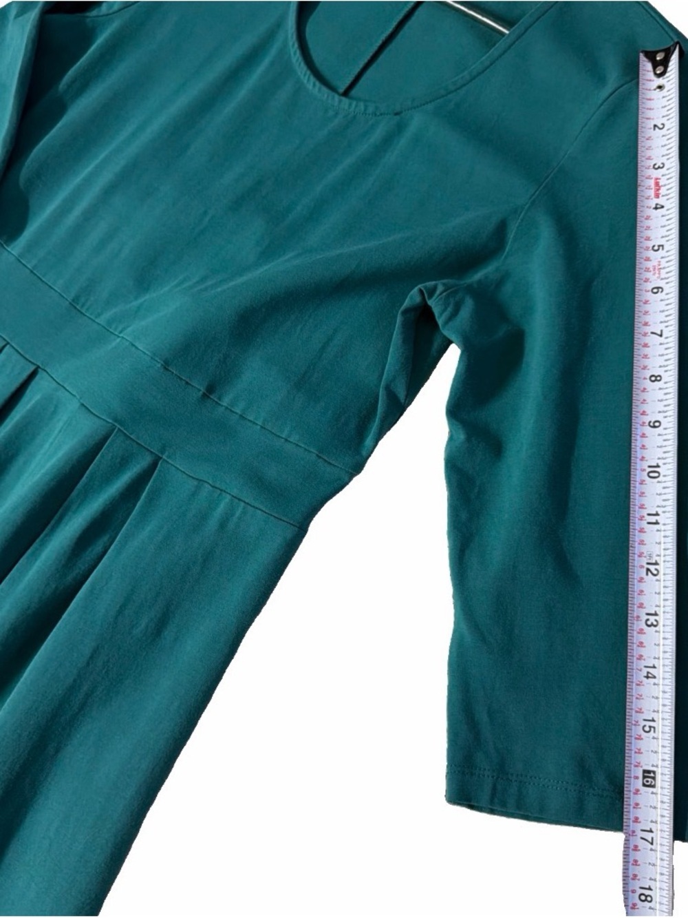 JG Hook size PM Teal Three-Quarter Sleeve Pleated Midi Dress - Picture 9 of 9